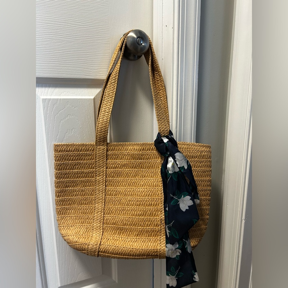 Draper James Tan Woven Tote with Floral Scarf